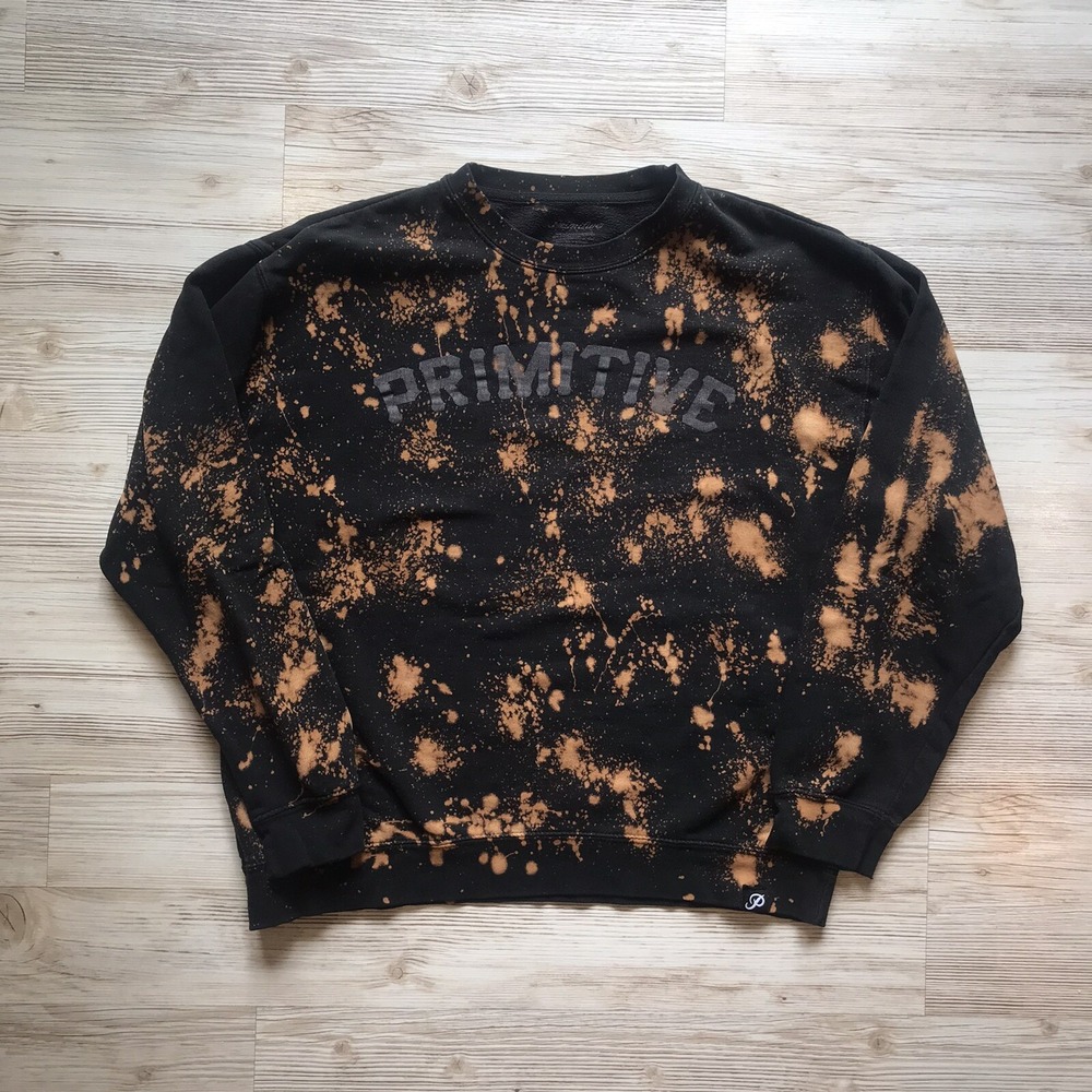 Primitive Skateboarding Sweatshirt Mens Large Black With Bleach Tie Dye